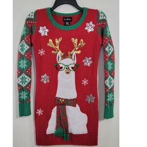 Love Always Christmas Sweater Womens Small Lama Holiday Sweater Ugly Fun Sparkle